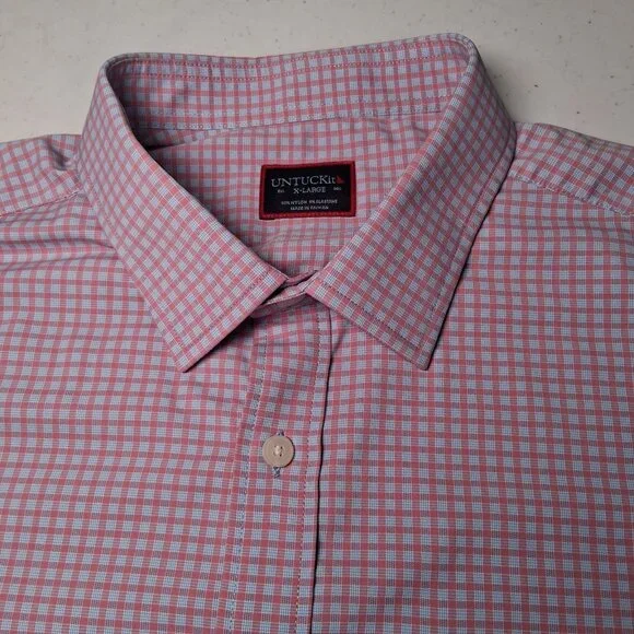 UNTUCKit Shirt Men Large Performance Stretch Short Sleeve Blue Pink Plaid - Picture 10 of 11